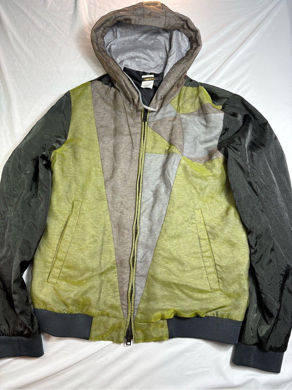 Diesel Black Gold sheer outer hoodie bomber jacket colorblock size M